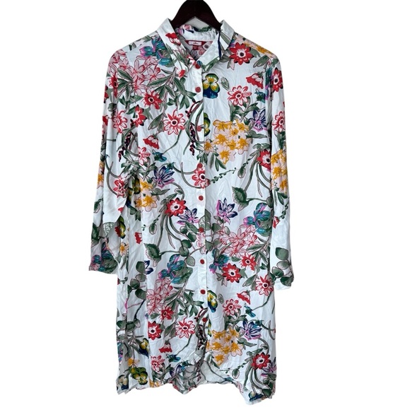 NWT Joe Browns White Floral Long Sleeve Button Down Shirt Dress Women’s Sz US 14 - Picture 1 of 7